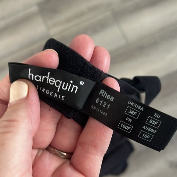 MASQUERADE Harlequin Lingerie “Rhea” Black Satin Bra 38F - Picture 4 of 7